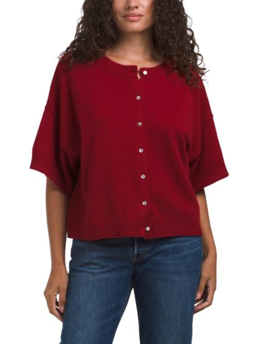 JASON WU Cashmere Boxy Short Sleeve Cardigan